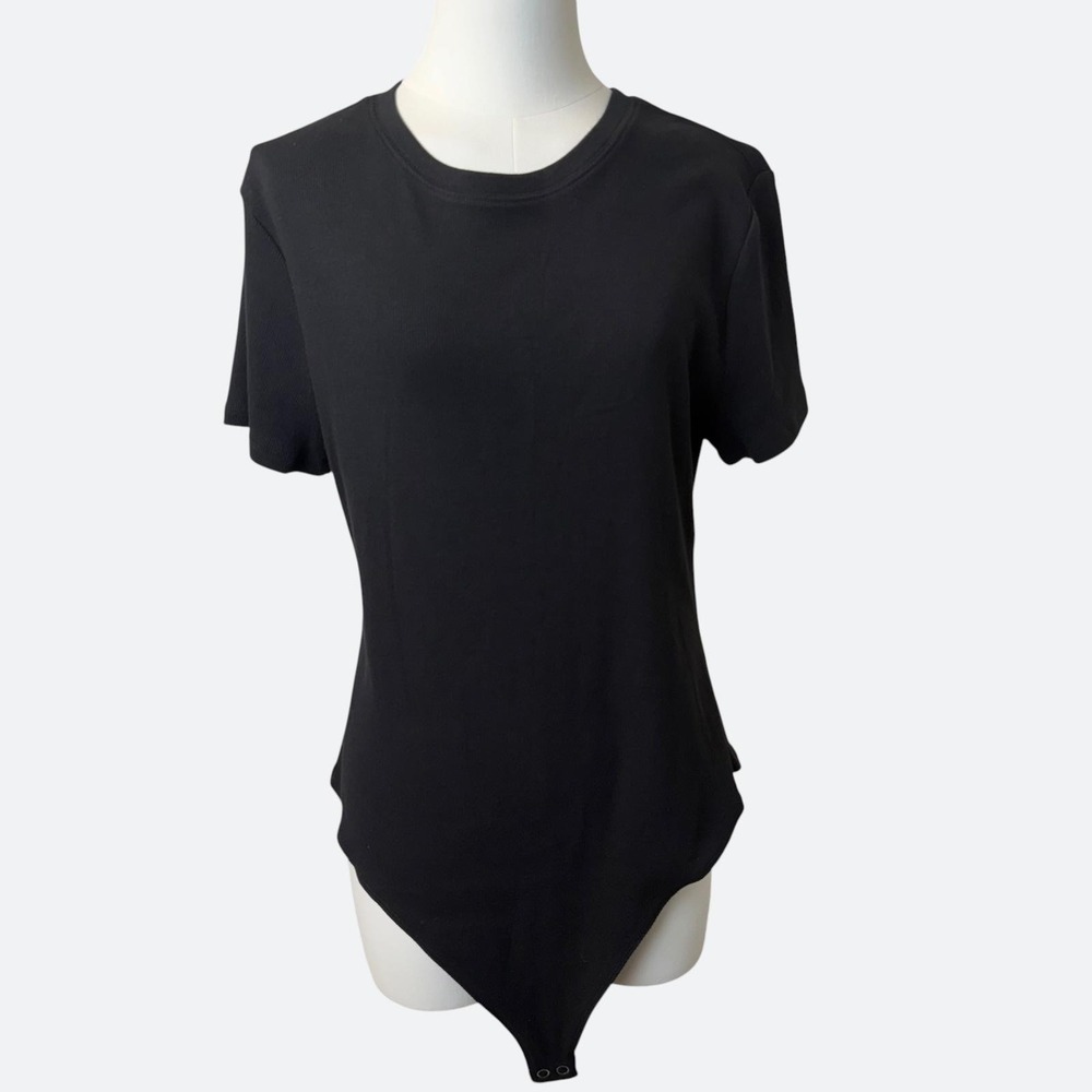 Good American Bodysuit Womens‎ 3XL Black Ribbed Jersey Short Sleeve Stretch